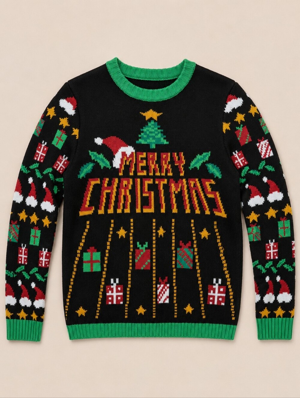 33 Degrees Ugly Christmas Sweater Unisex Small Black Green Holiday Knit Pullover - Picture 2 of 6